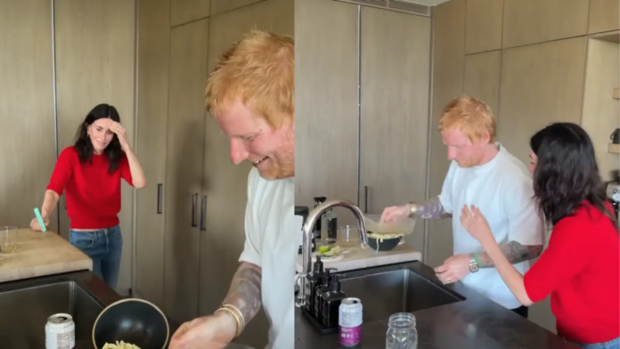 Video: Ed Sheeran Creates Chaos In Courteney Cox's Kitchen, Fans Say 'That's Monica'